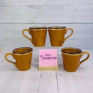 Tabletops HONEY Hand Crafted Stoneware Orange Coffee 12 oz Cups Mugs Set of 4